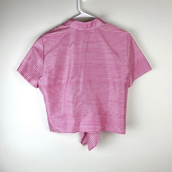 Judith Hart, Plus Size 16 Front Tie Button Up 100% Silk Vintage Pink White NWOT - Picture 7 of 9